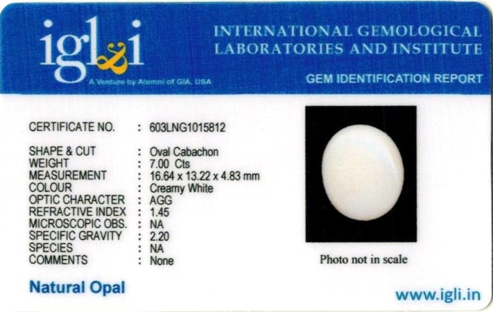 7.78-ratti-certified-White Opal-gemstone Certificate (ID-114)